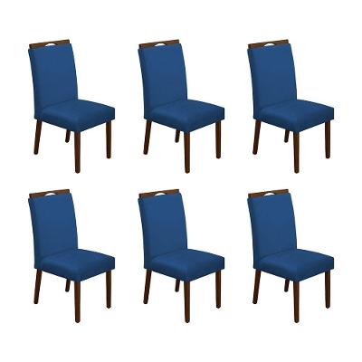 Kit 6 Cadeiras De Jantar Madeira Maciça Mel Premium Heloísa Veludo Azul - Cor: Azul