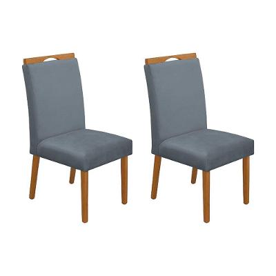 Kit 2 Cadeiras De Jantar Madeira Maciça Cerejeira Premium Heloísa Veludo Cinza - Cor: Cinza