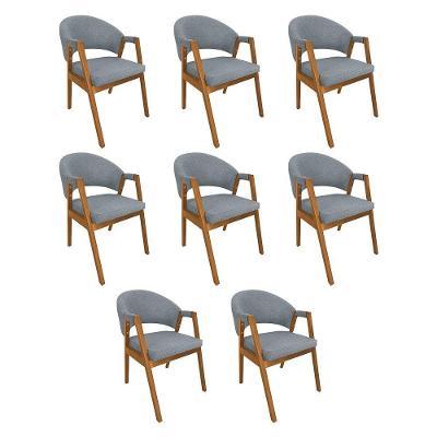 Kit 8 Cadeiras De Jantar Madeira Maciça Cerejeira Premium Helen Linho Cinza - Cor: Cinza