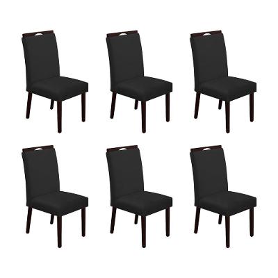 Kit 6 Cadeiras De Jantar Madeira Maciça Castanho Premium Heloísa Veludo Preto - Cor: Preto