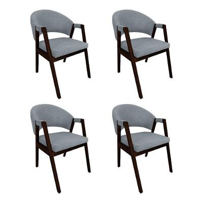 Kit 4 Cadeiras De Jantar Madeira Maciça Castanho Premium Helen Linho Cinza - Cor: Cinza