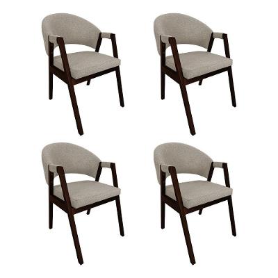 Kit 4 Cadeiras De Jantar Madeira Maciça Castanho Premium Helen Linho Bege - Cor: Bege
