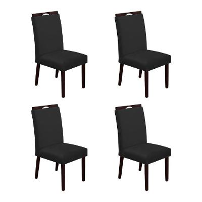 Kit 4 Cadeiras De Jantar Madeira Maciça Castanho Premium Heloísa Veludo Preto - Cor: Preto