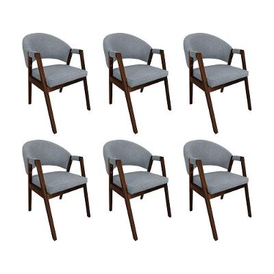 Kit 6 Cadeiras De Jantar Madeira Maciça Mel Premium Helen Linho Cinza - Cor: Cinza