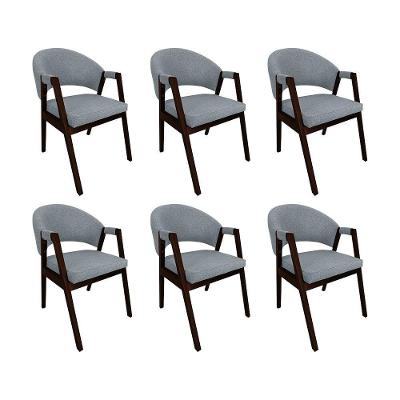 Kit 6 Cadeiras De Jantar Madeira Maciça Castanho Premium Helen Linho Cinza - Cor: Cinza