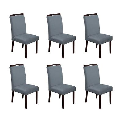 Kit 6 Cadeiras De Jantar Madeira Maciça Castanho Premium Heloísa Veludo Cinza - Cor: Cinza