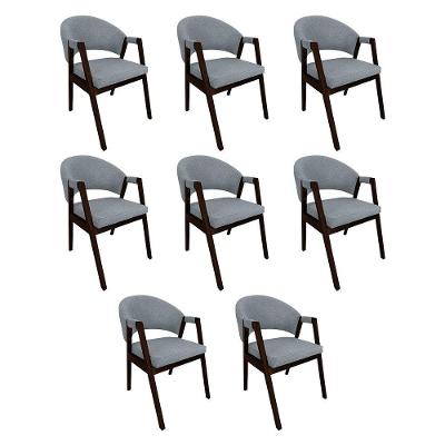 Kit 8 Cadeiras De Jantar Madeira Maciça Castanho Premium Helen Linho Cinza - Cor: Cinza