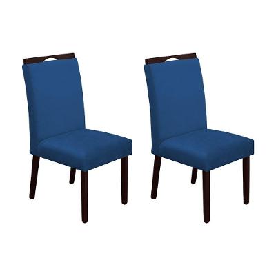 Kit 2 Cadeiras De Jantar Madeira Maciça Castanho Premium Heloísa Veludo Azul - Cor: Azul