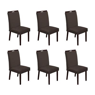 Kit 6 Cadeiras De Jantar Madeira Maciça Castanho Premium Heloísa Veludo Marrom - Cor: Marrom
