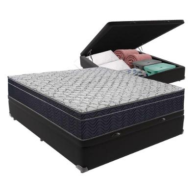 Cama Box Baú Preto Casal Extra Firme Airtech D45 Ortobom