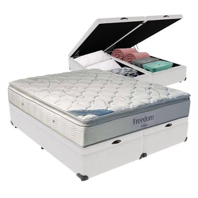Cama Box Com Baú King E Colchão Freedom Ortobom D33 Cor:branco.