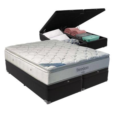 Cama Box Com Baú King E Colchão Freedom Ortobom D33 Cor:preto.