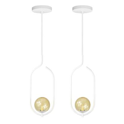 Kit 2 Pendentes Lustres On Clip Branco Globo De Vidro âmbar