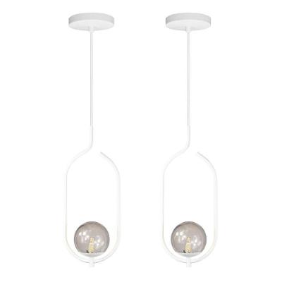 Kit 2 Pendentes Lustres On Clip Branco Globo De Vidro Fumê