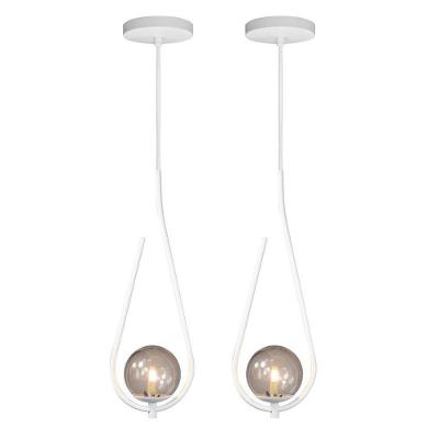 Kit 2 Pendentes Lustre On Drop Branco Globo De Vidro Fumê
