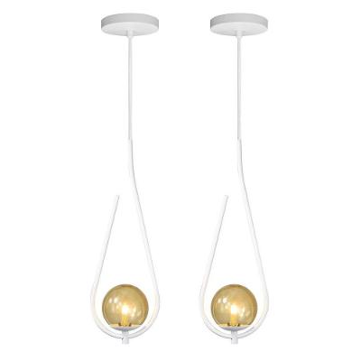 Kit 2 Pendentes Lustre On Drop Branco Globo De Vidro âmbar
