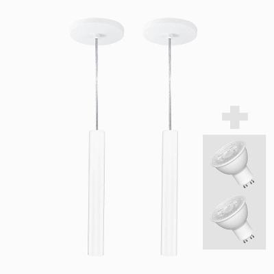 Kit 2 Pendente Tubo Palito 30cm - Branco + Lampada Led 4w