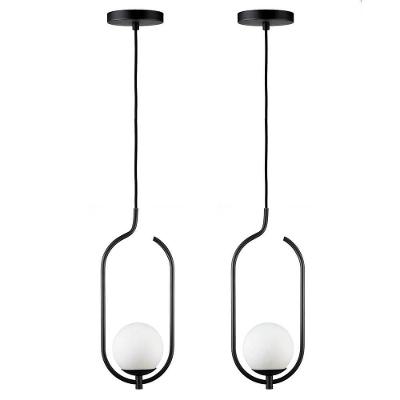 Kit 2 Pendentes Lustres On Clip Preto Globo De Vidro Branco