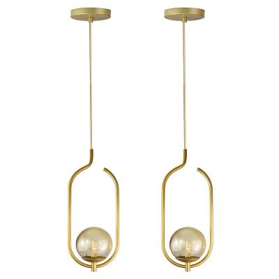 Kit 2 Pendentes Lustres On Clip Dourado Globo De Vidro âmbar