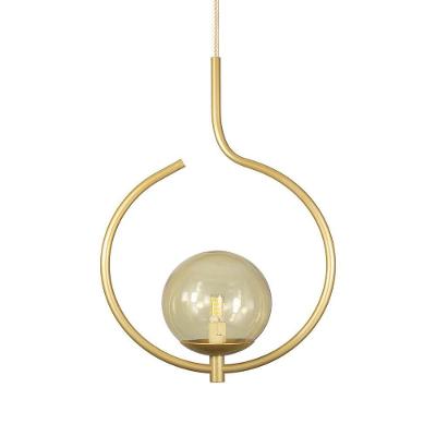 Kit 2 Pendentes On Loop Dourado Com Globo De Vidro Ambar