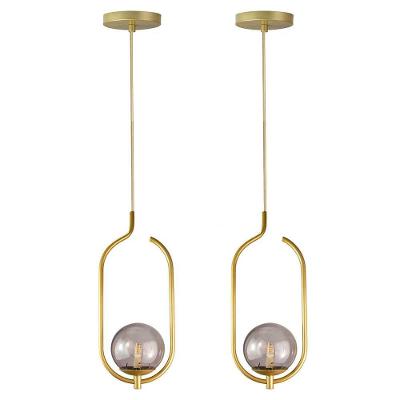 Kit 2 Pendentes Lustres On Clip Dourado Globo De Vidro Fume