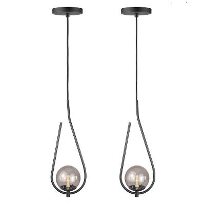 Kit 2 Pendentes Lustres On Drop Preto Globo De Vidro Fume