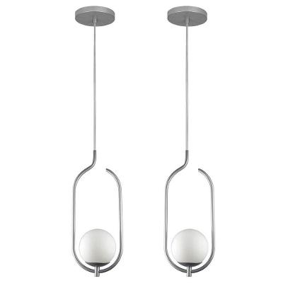 Kit 2 Pendentes Lustres On Clip Prata Globo De Vidro Branco
