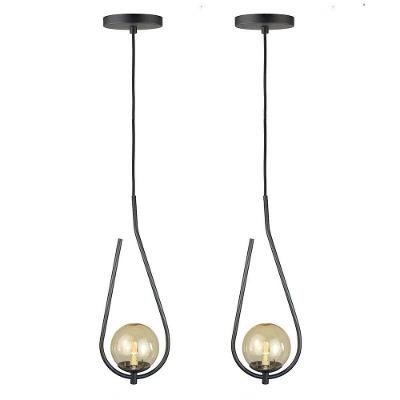 Kit 2 Pendentes Lustres On Drop Preto Globo De Vidro Ambar