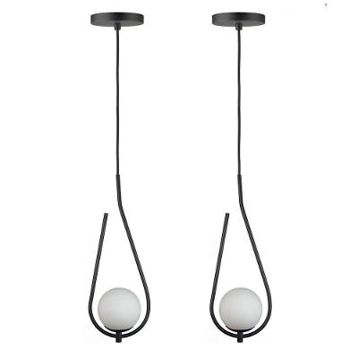 Kit 2 Pendentes Lustres On Drop Preto Globo De Vidro Branco