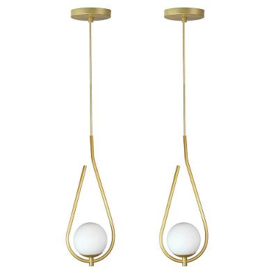 Kit 2 Pendentes Lustres On Drop Dourado Globo De Vidro Branco