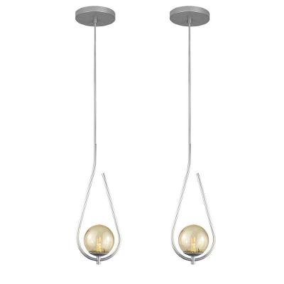 Kit 2 Pendentes Lustres On Drop Prata Globo De Vidro Ambar