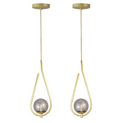 Kit 2 Pendentes Lustres On Drop Dourado Globo De Vidro Fume