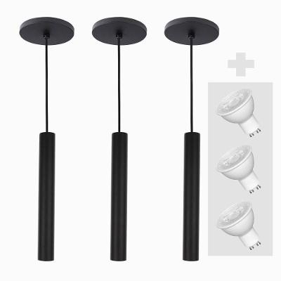 Kit 3 Pendente Tubo Palito 30cm - Preto + Lampada Led 4w