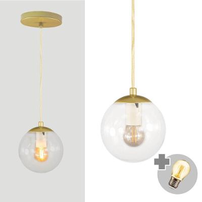 Pendente Ouro C/ Globo De Vidro Cristal De 14cm + Led 2w