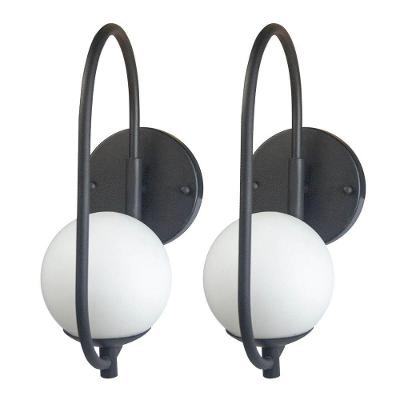 Kit 2 Arandela Parede Online Preto Globo De Vidro Branco