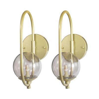 Kit 2 Arandela Online Dourado Globo Vidro Fume + Led 5w