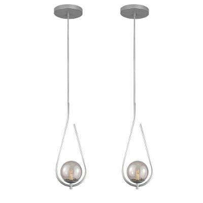 Kit 2 Pendente Lustre On Drop Prata Globo De Vidro Fume