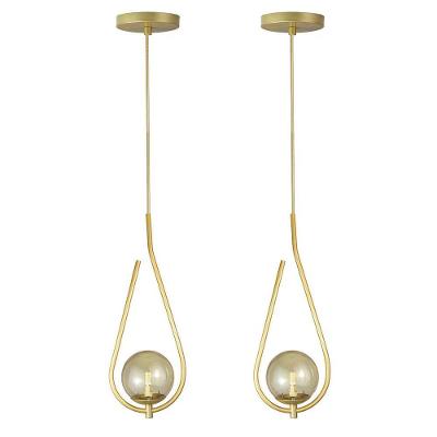Kit 2 Pendente Lustre On Drop Dourado Globo De Vidro Ambar