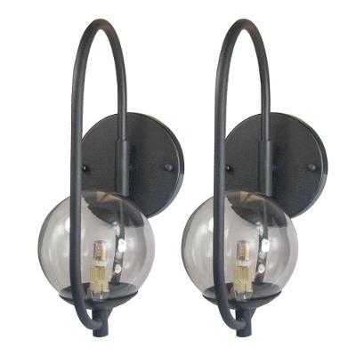 Kit 2 Arandela Parede Online Preto Globo De Vidro Fume