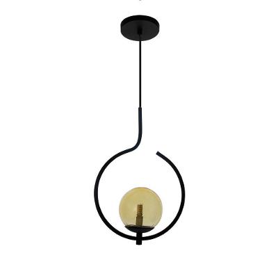 Pendente Lustre On Loop Preto Com Globo De Vidro Preto/vidro Ambar