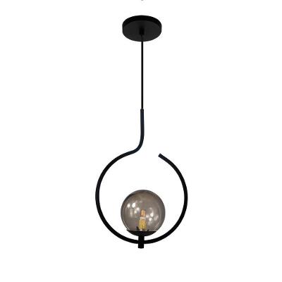 Pendente Lustre On Loop Preto Com Globo De Vidro Petro/vidro Fume