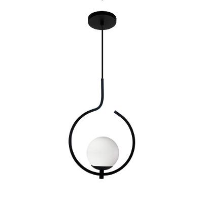 Pendente Lustre On Loop Preto Com Globo De Vidro Petro/vidro Branco