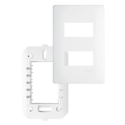 Placa Com Suporte Fame Habitat 4x2 Para 2 Módulos Horizontais Distanciados Branco