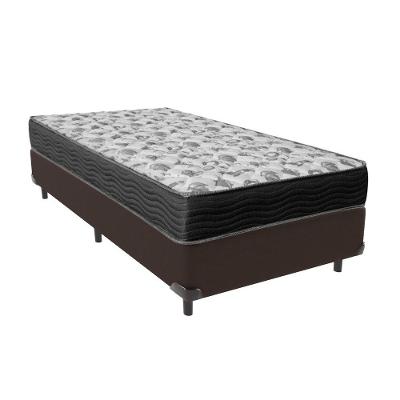 Cama Ortobom Solteiro Box Marrom E Colchão Iso100 Espuma D33.