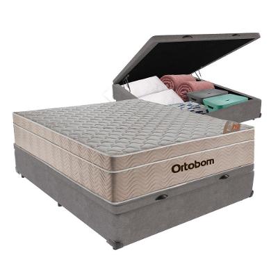 Cama Box + Colchão Casal Ortobom Airtech Spring Pocket 138x188 Cor:cinza