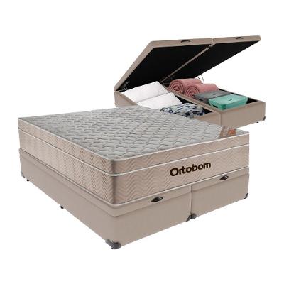 Cama + Box Airtech Colchão Ortobom Queen Com Baú Bege Springpocket Cor:bege