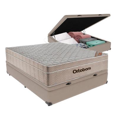 Cama Box + Colchão Casal Ortobom Airtech Spring Pocket 138x188 Cor:bege