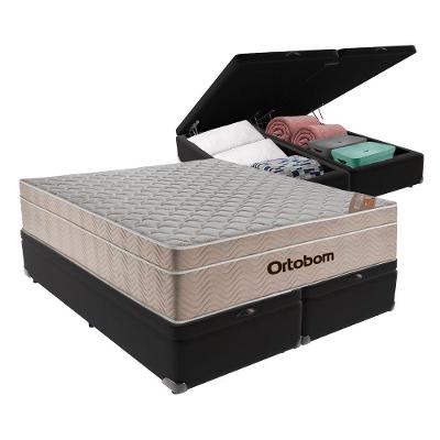Cama + Box Airtech Colchão Ortobom Queen Com Baú Bege Springpocket Cor:preto