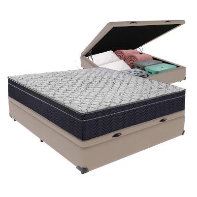 Cama + Box Bau Casal Colchão Extra Firme Ortobom D45 Airtech Cor:bege