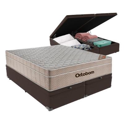 Airtech Colchão Ortobom Queen Com Baú Bege Springpocket Cor:marrom